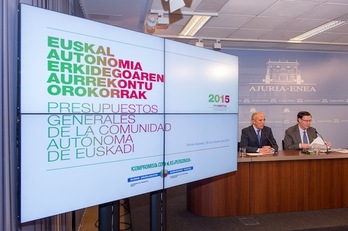 Erkoreka y Gatzagaetxeberria han presentado el proyecto presupuestario del Gobierno autonómico. (ARGAZKI PRESS)