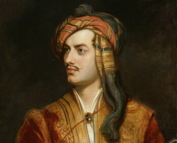 Lord Byron, disfrazado de albanés, uno de sus «postureos» recogido en un óleo de Thomas Phillips.