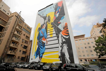 Emakumeen eskubideen aldeko murala Beiruten, Libanoko hiriburuan.