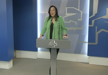 La única parlamentaria de Vox, Amaia Martínez, en su rueda de prensa.
