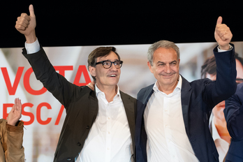 Salvador Illa y José Luis Rodríguez Zapatero, en un acto de esta campaña.